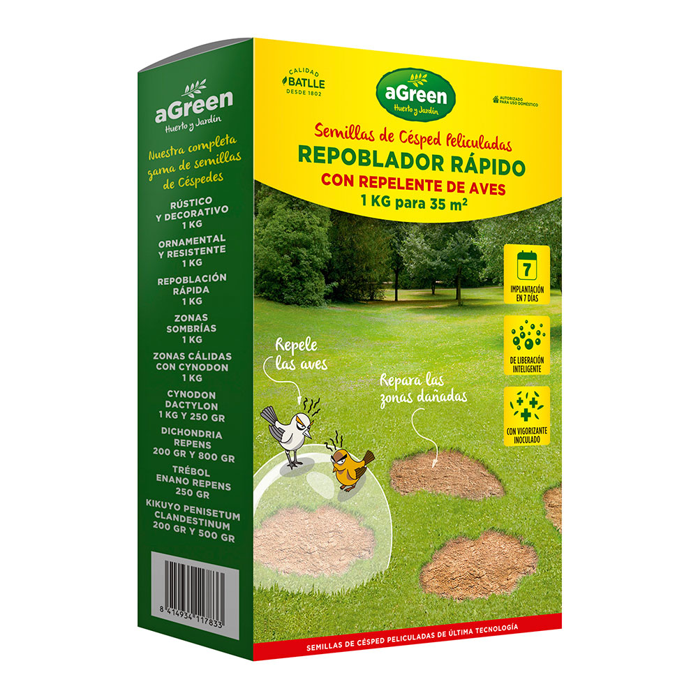 CÉSPED REPOBLADO RAPIDO CON REPELENTE PARA AVES 1kg AGREEN