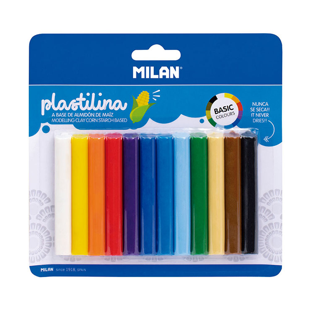 BLÍSTER CON 12 BARRITAS DE PLASTILINA DE COLORES 140g MILAN