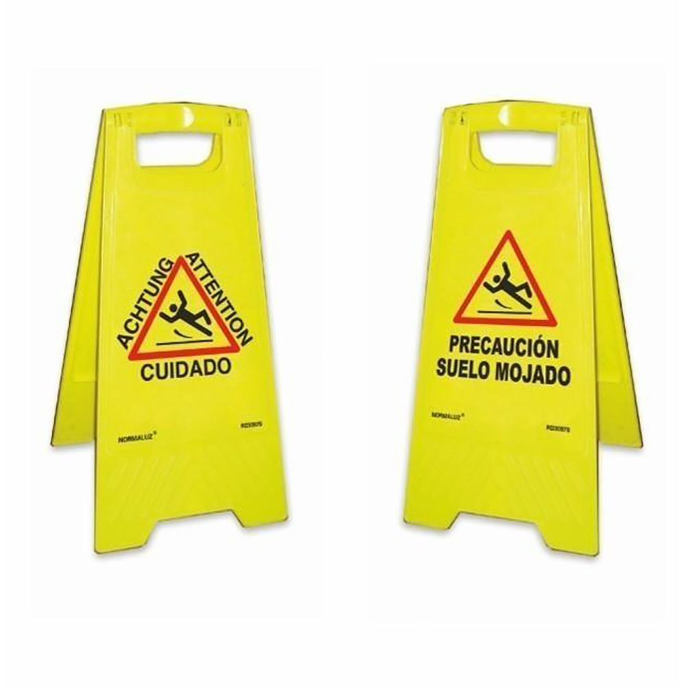 PANEL AMARILLO PRECAUCION SUELO MOJADO 62cm Al. NORMALUZ