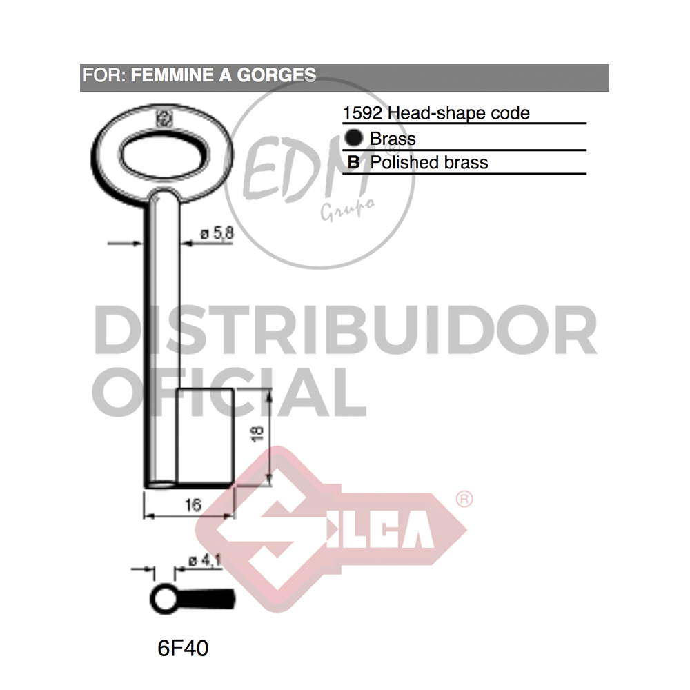 LLAVE DE GORJAS LATON BRILLANTE 6F40 MASCHI-FEMMINE