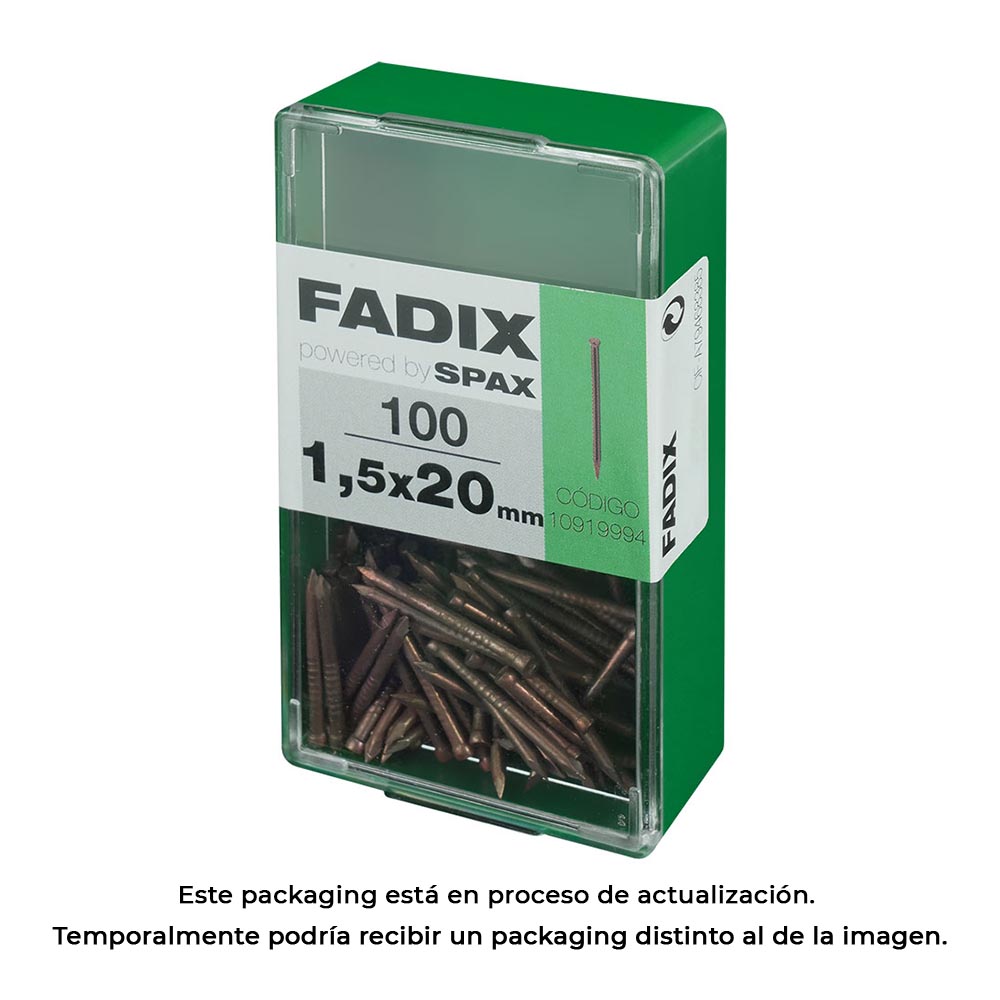 CAJA S 100 unid. CLAVO DE ACERO PARA RODAPIE 1,5x20mm FADIX