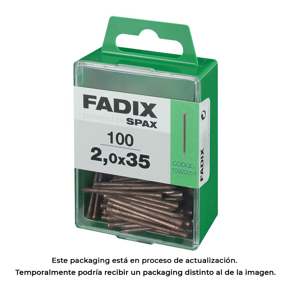 CAJA M 100 unid. CLAVO DE ACERO PARA RODAPIE 2,0x35mm FADIX