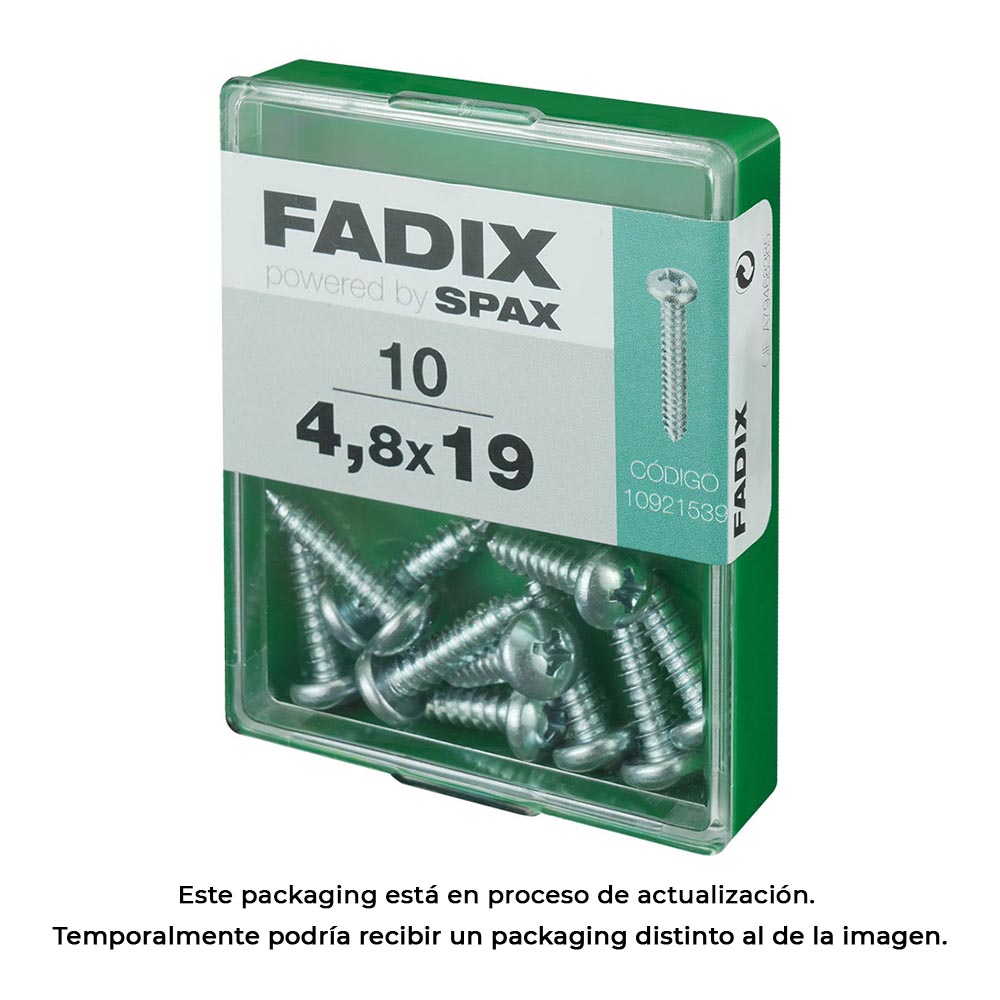 CAJA M 10 unid. TORNILLO ROSCA CHAPA CR CINC 4,8x19mm FADIX