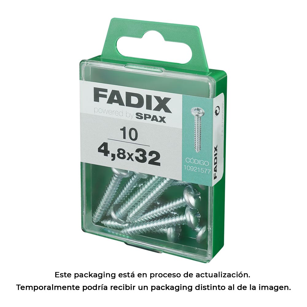 CAJA M 10 unid. TORNILLO ROSCA CHAPA CR CINC 4,8x32mm FADIX