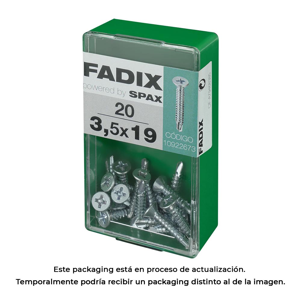 CAJA S 20 unid. TORNILLO ROSCA CHAPA CP AUTOT. CINC 3,5x19mm FADIX