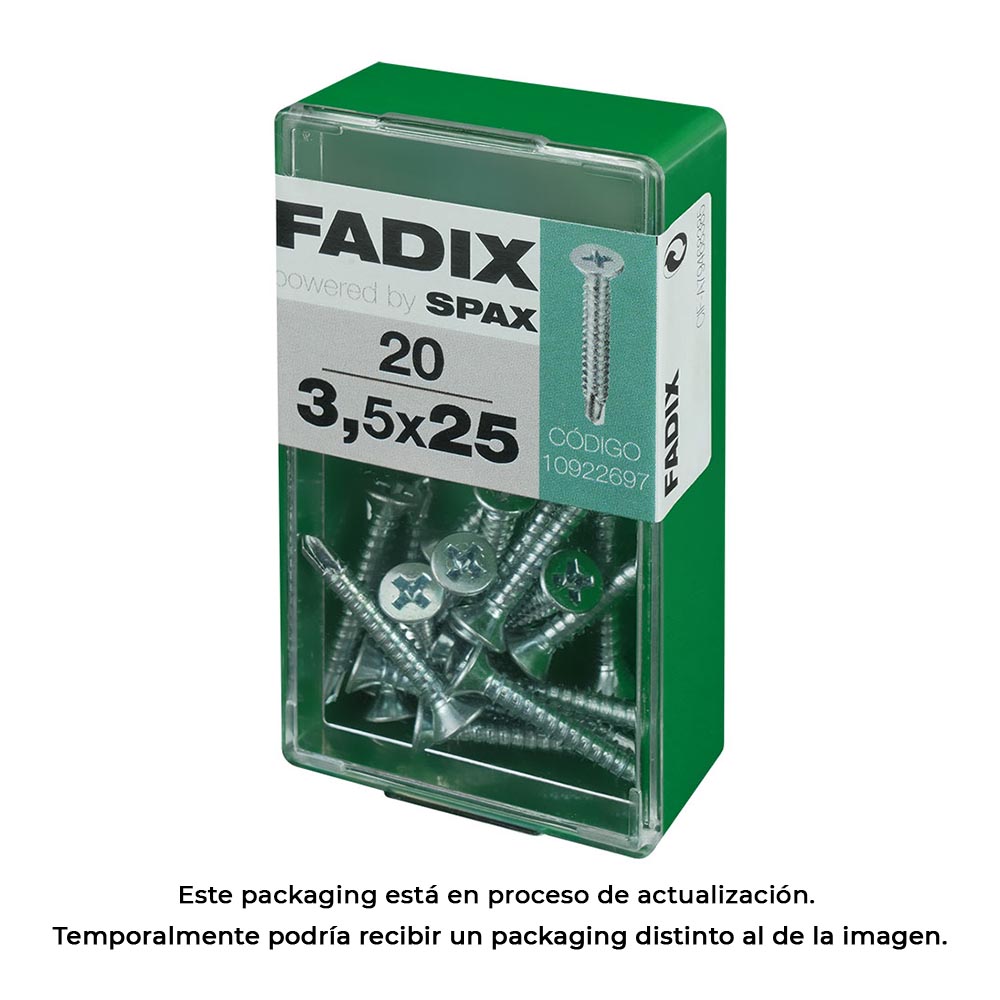 CAJA S 20 unid. TORNILLO ROSCA CHAPA CP AUTOT. CINC 3,5x25mm FADIX