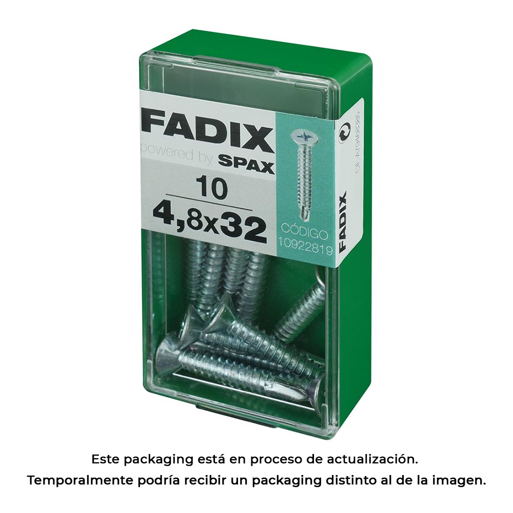 CAJA S 10 unid. TORNILLO ROSCA CHAPA CP AUTOT. CINC 4,8x32mm FADIX