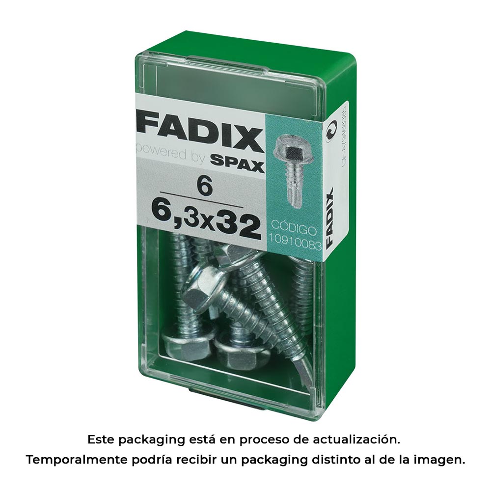 CAJA S 6 unid. TORNILLO ROSCA CHAPA HEXAGONAL AUTOT. 6,3x32mm FADIX