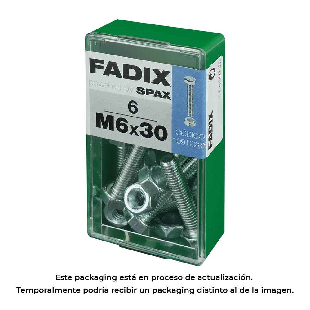 CAJA S 6 unid. TORNILLO METRICA CAB HEX+TUERCA CINC M 6x30mm FADIX