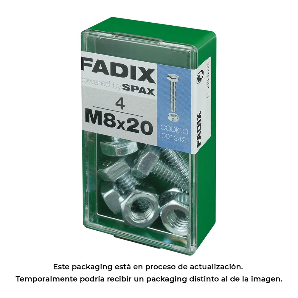 CAJA S 4 unid. TORNILLO METRICA CAB HEX+TUERCA CINC M 8x20mm FADIX