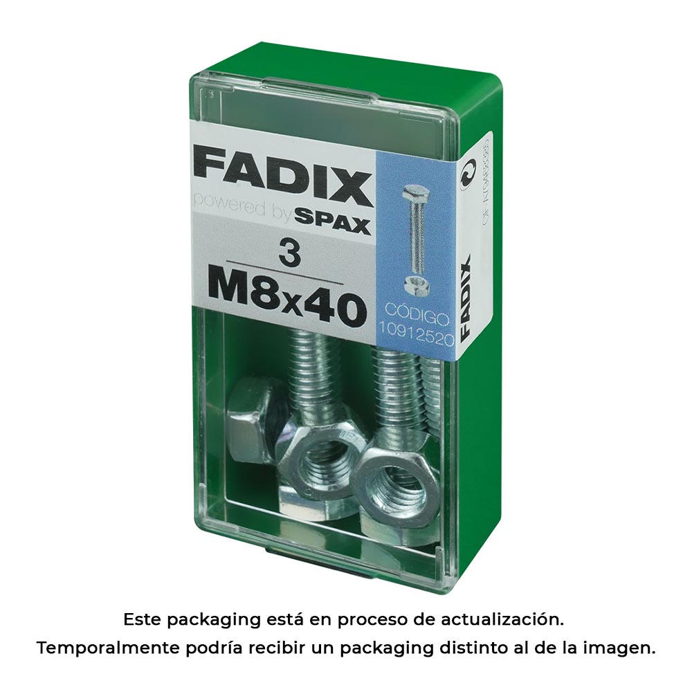 CAJA S 3 unid. TORNILLO METRICA CAB HEX+TUERCA CINC M 8x40mm FADIX