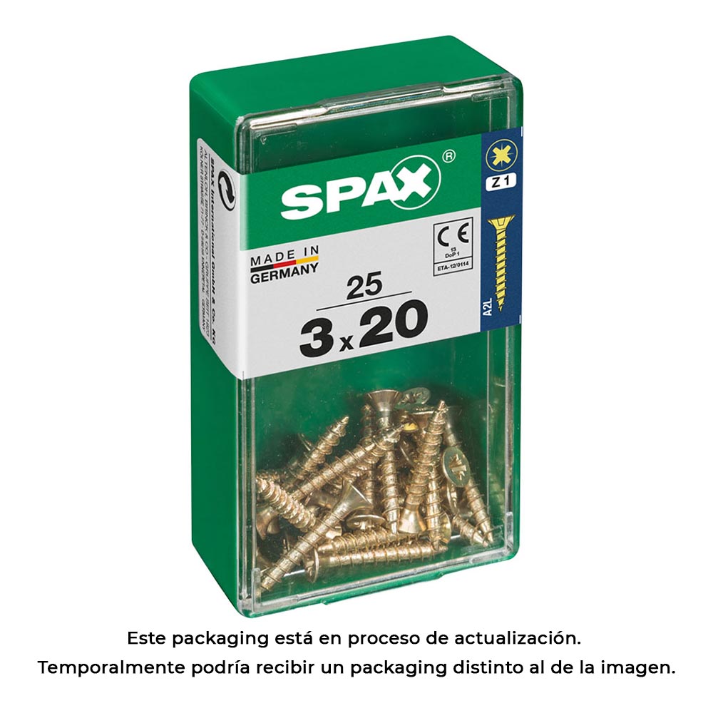 CAJA 25 unid. TORNILLO MADERA SPAX CABEZA PLANA YELLOX 3,0x20mm SPAX