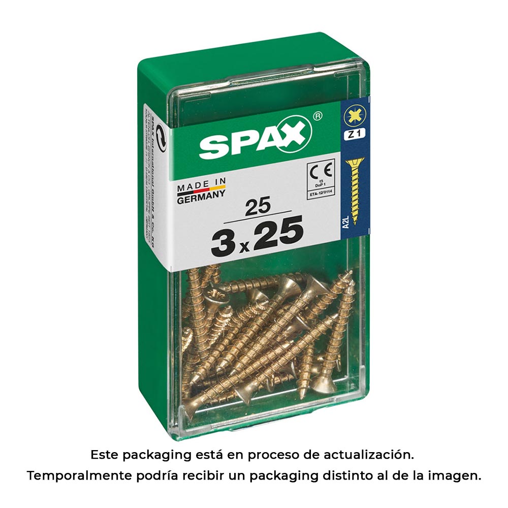 CAJA 25 unid. TORNILLO MADERA SPAX CABEZA PLANA YELLOX 3,0x25mm SPAX