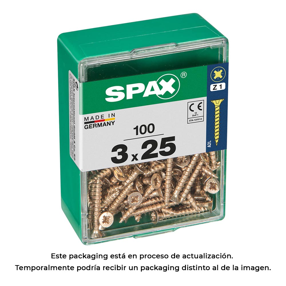 CAJA 100 unid. TORNILLO MADERA SPAX CABEZA PLANA YELLOX 3,0x25mm SPAX