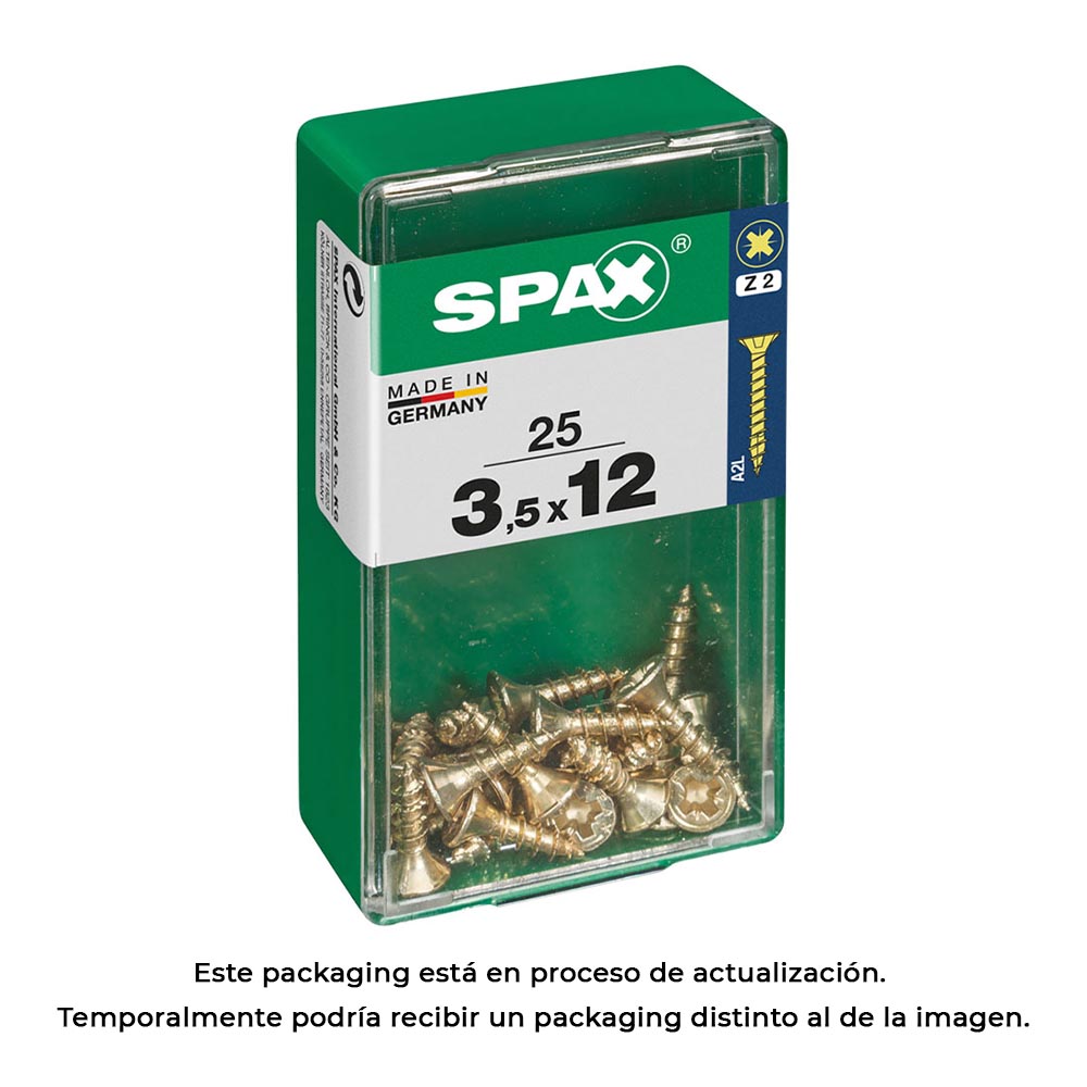 CAJA 25 unid. TORNILLO MADERA SPAX CABEZA PLANA YELLOX 3,5x12mm SPAX