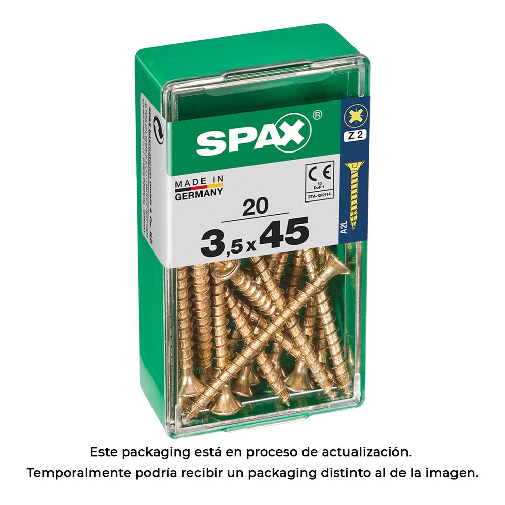 CAJA 20 unid. TORNILLO MADERA SPAX CABEZA PLANA YELLOX 3,5x45mm SPAX