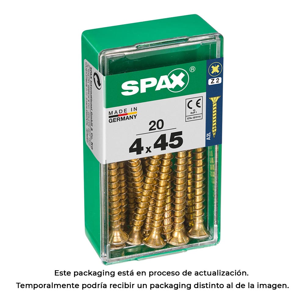 CAJA 20 unid. TORNILLO MADERA CABEZA PLANA YELLOX 4,0x45mm SPAX