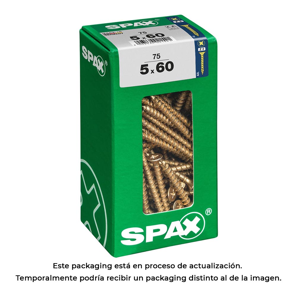 CAJA 75 uds. TORNILLO MADERA SPAX CAB. PLANA YELLOX 5,0x60mm SPAX