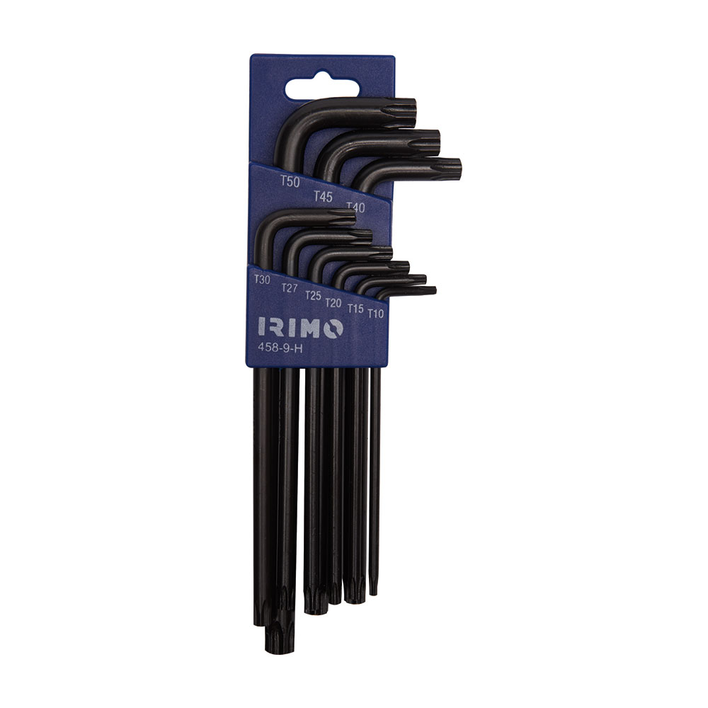 JUEGO PETACA 9 LLAVES ACODADAS PAVONADAS TORX® T10-T50 458-9-H IRIMO