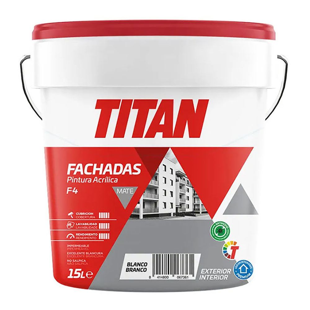 PINTURA ACRÍLICA FACHADAS MATE F-4 BLANCO 15L TITAN 125670015