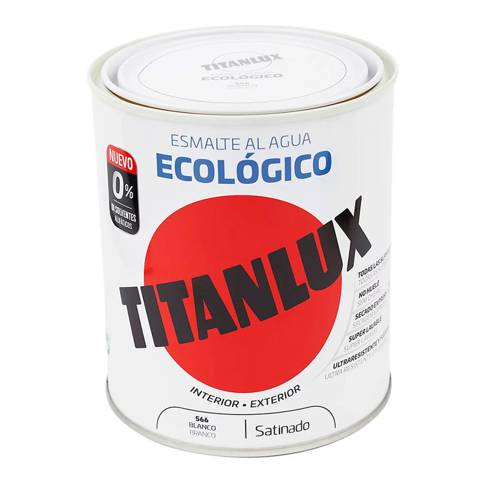 ESMALTE ECOLÓGICO AL AGUA SATINADO BLANCO 750ml TITANLUX 01T056634