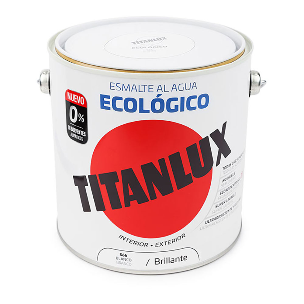 ESMALTE ECOLÓGICO AL AGUA BRILLANTE BLANCO 2,5L TITANLUX 00T056625