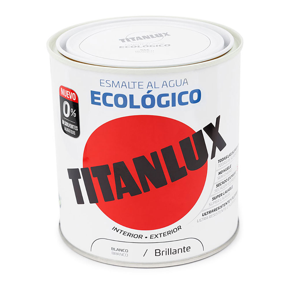 ESMALTE ECOLÓGICO AL AGUA BRILLANTE BLANCO 250ml TITANLUX 00T056614