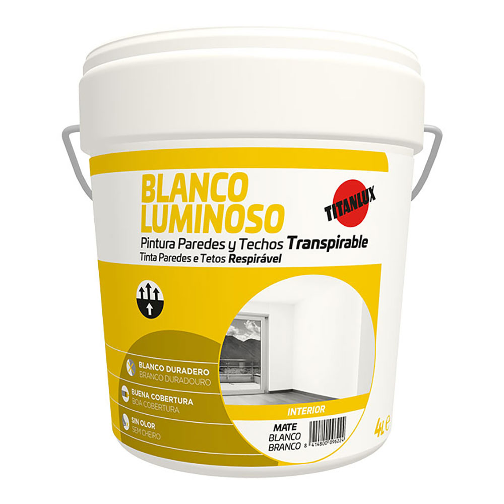 PINTURA PAREDES Y TECHOS INTERIOR BLANCO LUMINOSO 4L MATE TITAN 03H000104