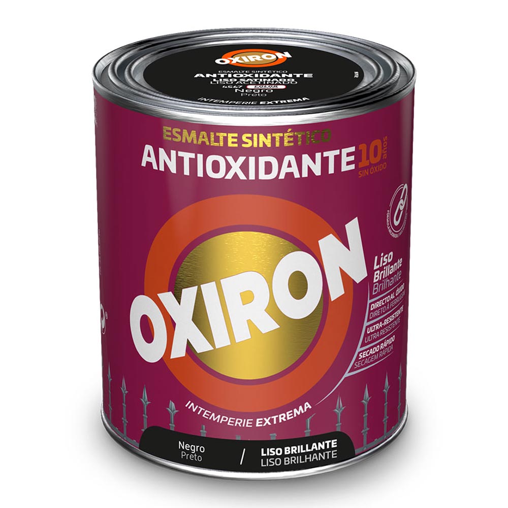 ESMALTE SINTÉTICO METÁLICO ANTIOXIDANTE OXIRON LISO BRILLANTE NEGRO 750ml TITAN 5809081