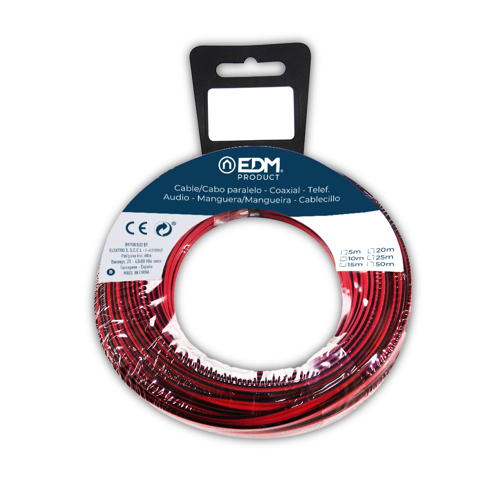 CARRETE CABLE PARALELO 2x1,5mm ROJO/NEGRO 25m (AUDIO)