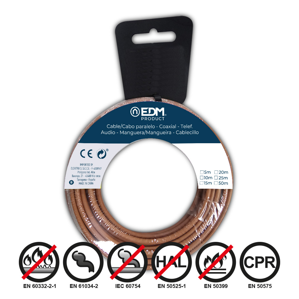 CARRETE CABLECILLO FLEXIBLE 1,5mm MARRON LIBRE DE HALÓGENOS 5m