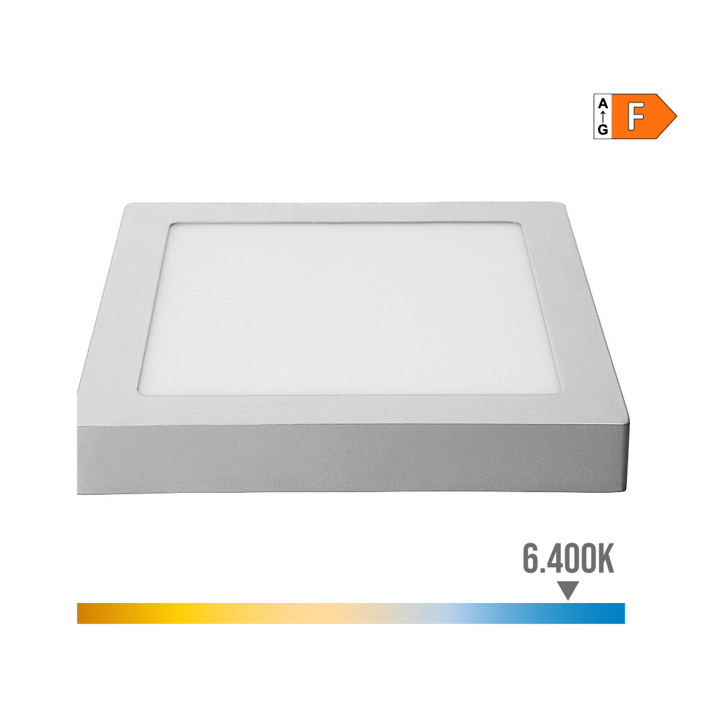 DOWNLIGHT LED SUPERFICIE CUADRADO 20W 1500lm 6400K LUZ FRIA CROMADO 22x22x3,5cm EDM