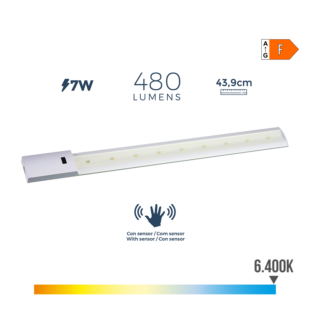 REGLETA LED CON SENSOR 7W 480lm 6500K LUZ FRIA 43.9x5.5cm EDM