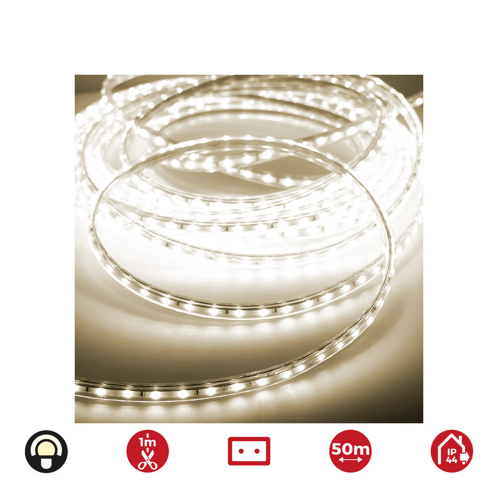 TIRA DE LED 50m. 60 LEDS/m 4,2W/m BLANCO CALIDO 3.200K IP44 EDM 220-240V (USO INTERIOR-EXTERIOR)