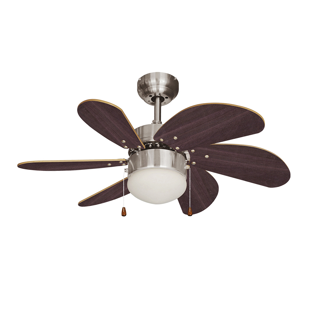 VENTILADOR DE TECHO MODELO ARAL. COLOR WENGUE/NIQUEL SATINADO. POTENCIA: 50W ASPAS: Ø76cm EDM