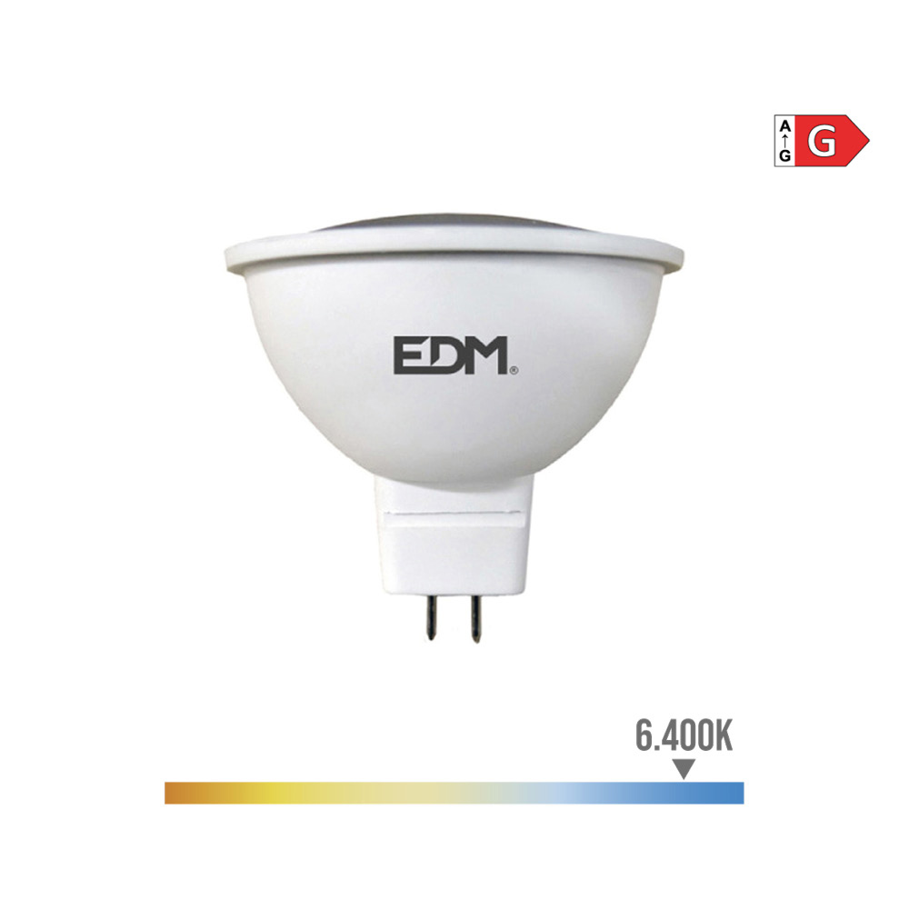 BOMBILLA DICROICA LED MR16 (GU5.3) 5W 12V 450lm 6400K LUZ FRIA Ø5x5cm EDM