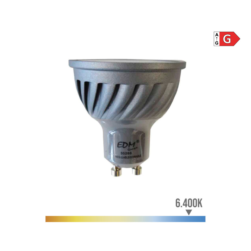 BOMBILLA DICROICA LED REGULABLE GU10 6W 500lm 6400K LUZ FRIA Ø5x5,5cm EDM