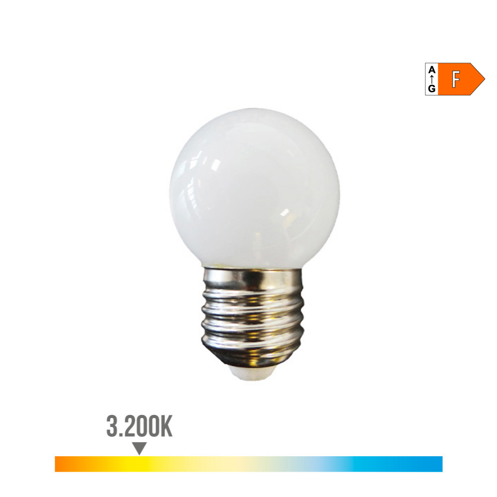 BOMBILLA ESFERICA LED E27 1,5W 130lm 3000K LUZ CALIDA Ø45x69mm EDM