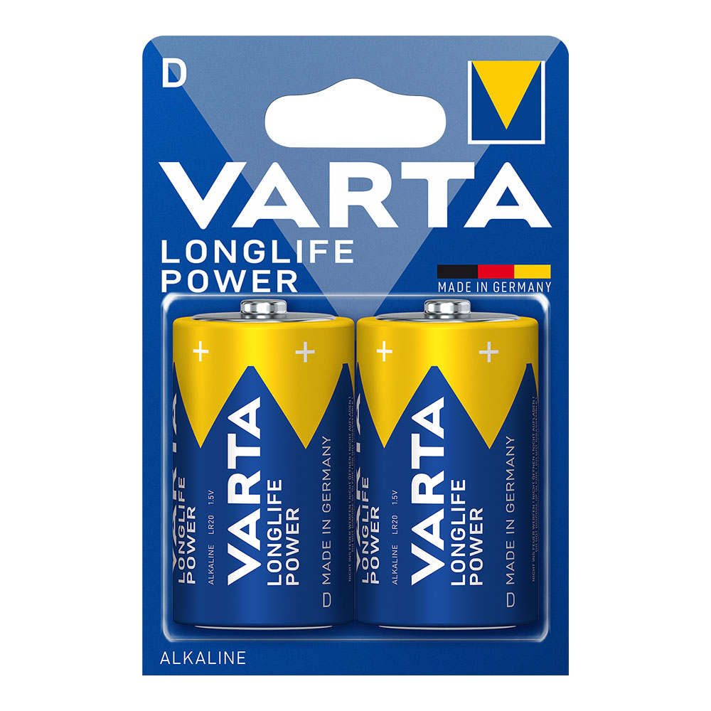 PILA VARTA ALKALINA LONGLIFE POWER D - LR20 (BLISTER 2 unid.) Ø34,2x61,5mm