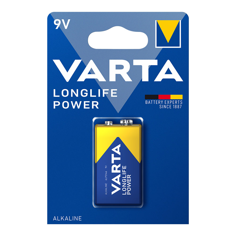 PILA VARTA ALKALINA LONGLIFE POWER 6LR61 9V (BLISTER 1 unid.) 26,5x17,5x48,5mm