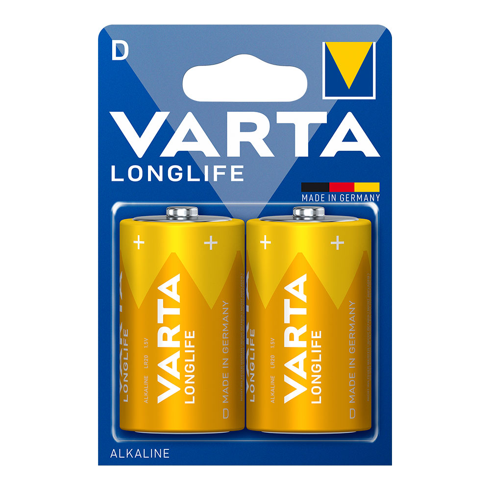 PILA ALKALINA VARTA D - LR20 LONGLIFE (BLISTER 2 unid.) Ø34,2x61,5mm