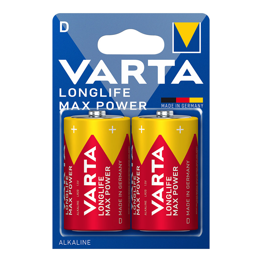 PILA VARTA LONG LIFE MAX POWER D - LR20 (BLISTER 2 unid.) Ø34,2x61,5mm