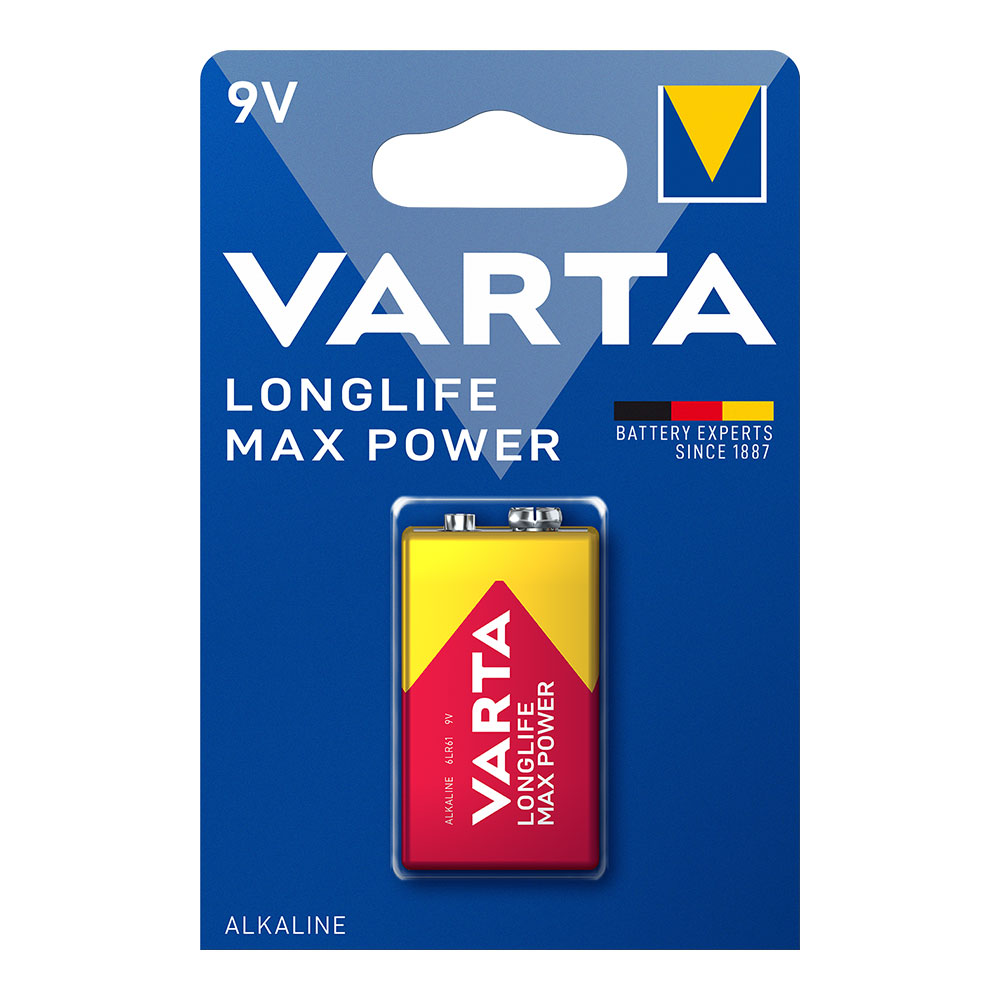 PILA VARTA LONG LIFE MAX POWER 9V - 6LR61 (BLISTER 1 unid.) 26,5x17,5x48,5mm