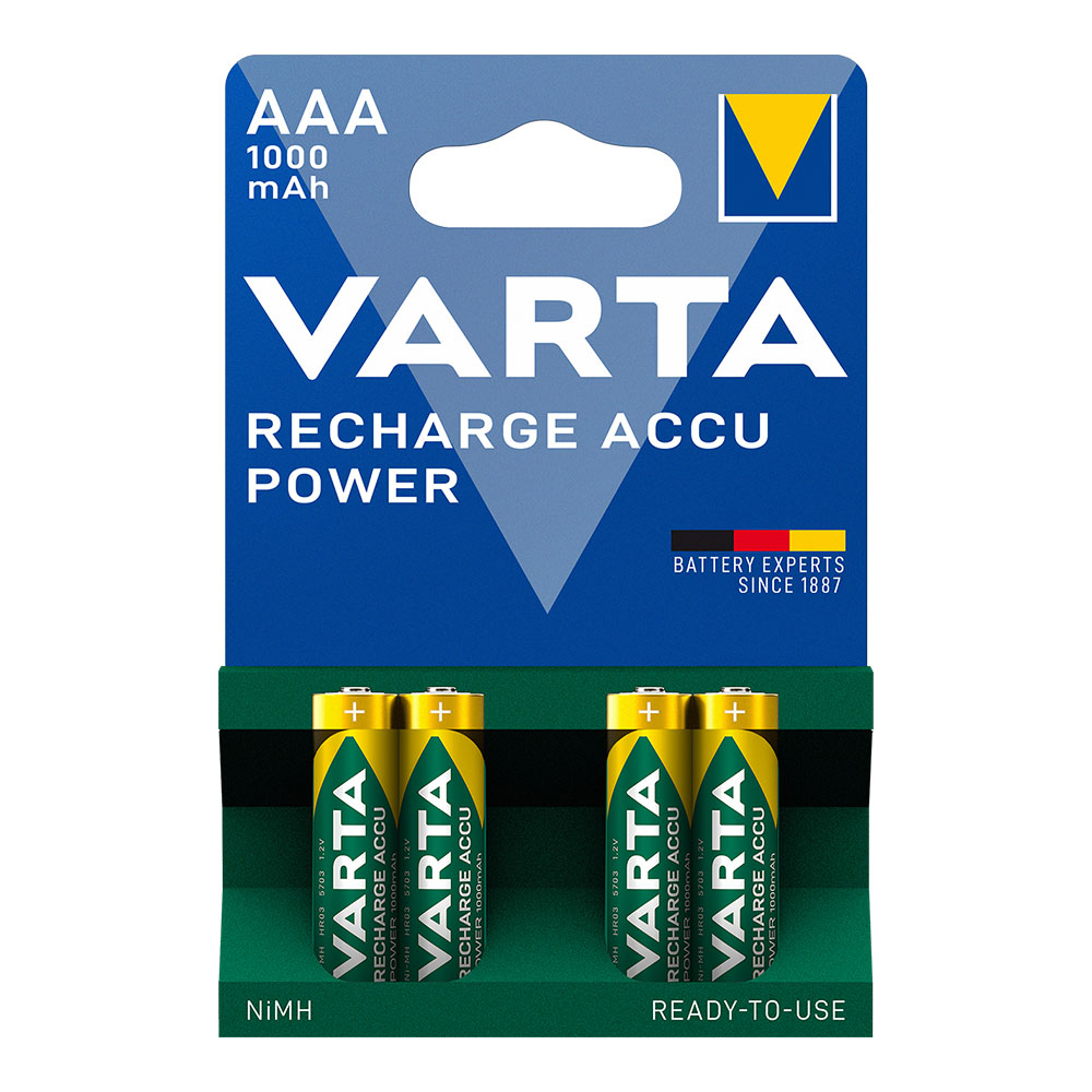 PILA VARTA RECARGABLE ACCU POWER AAA - LR03 1000mA (BLISTER 4 unid.) Ø10,5x44,5mm