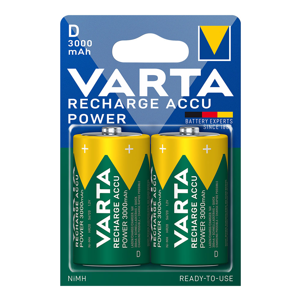 PILA VARTA RECARGABLE ACCU POWER D - LR20 3000mA (BLISTER 2 unid.) Ø34,2x61,5mm