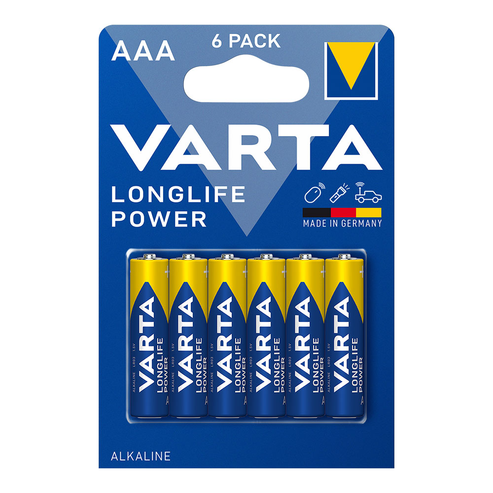 PILA ALKALINA LONGLIFE POWER AAA - LR-3 VARTA (BLISTER 6 unid.)