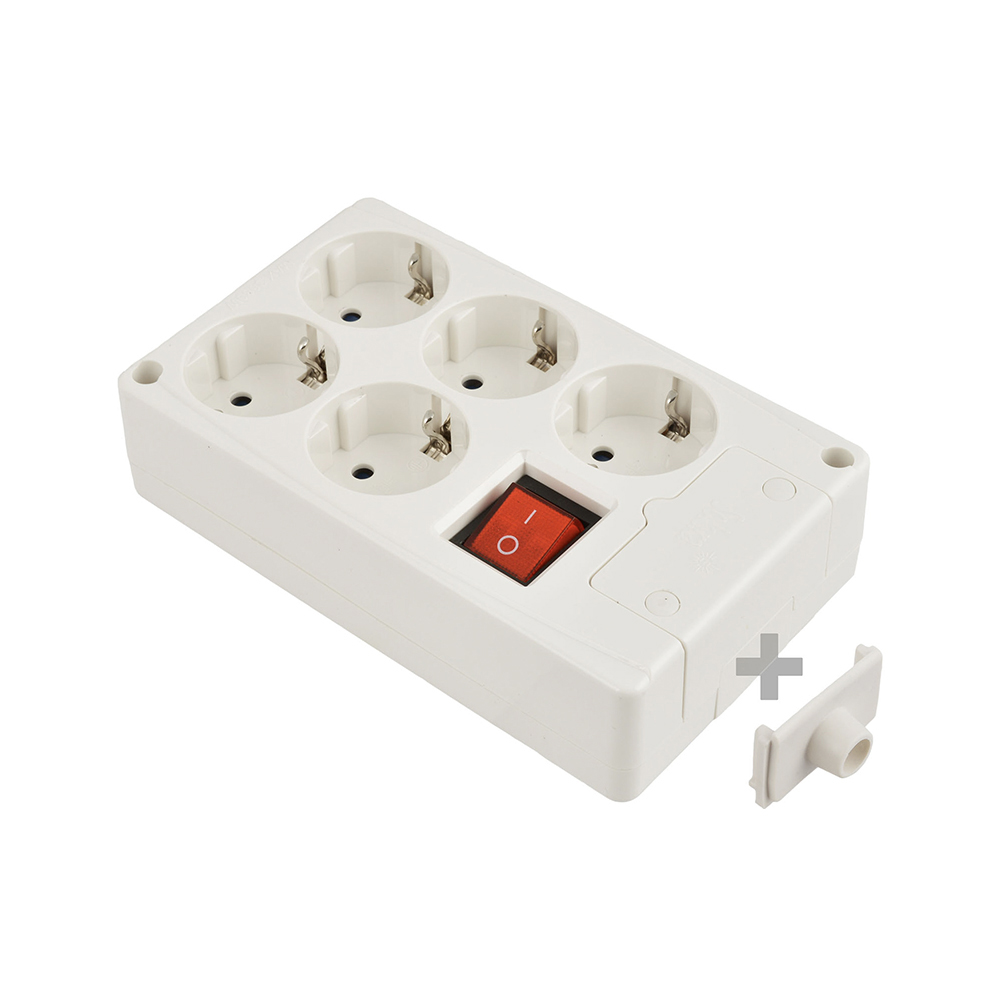 BASE MULTIPLE 5 TOMAS T/TL 10/16A 250V BLANCO + INTERRUPTOR LUMINOSO SOLERA 8105IL