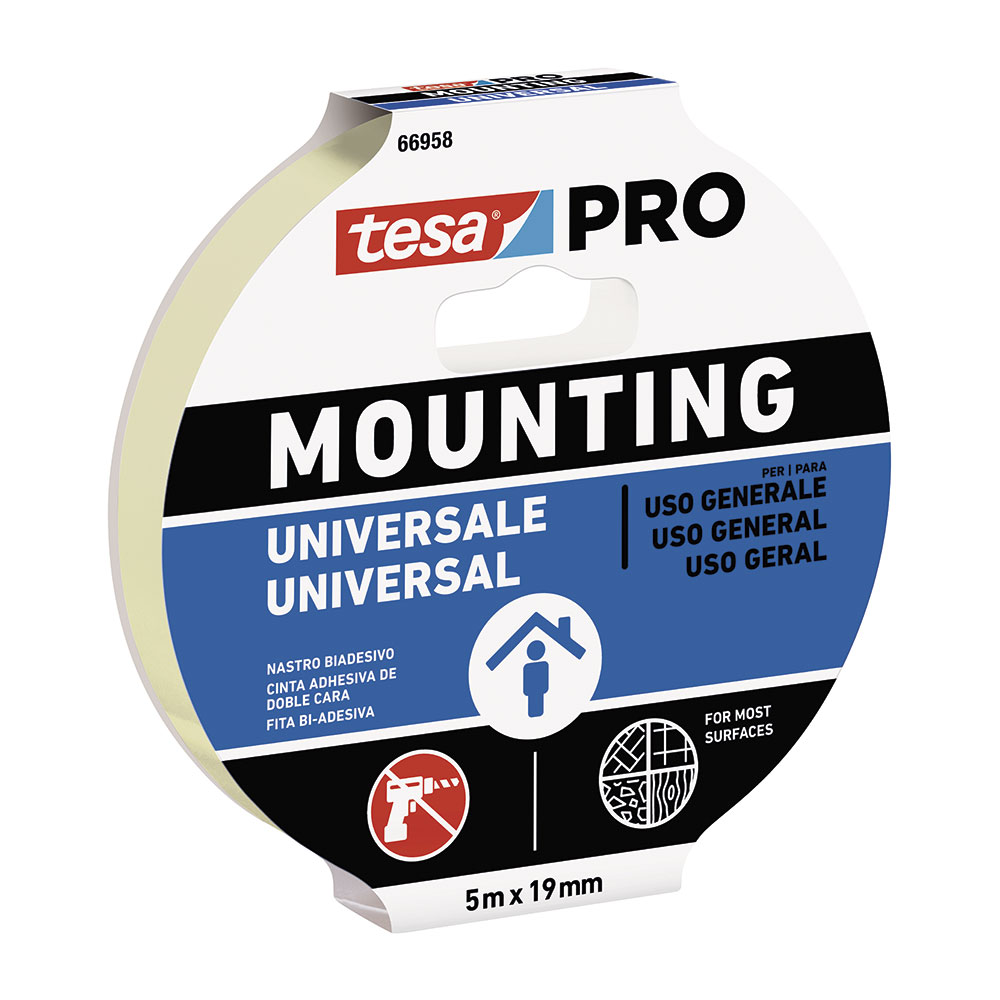 CINTA DOBLE CARA MOUNTING PRO UNIVERSAL. 5m x 19mm 66958 TESA