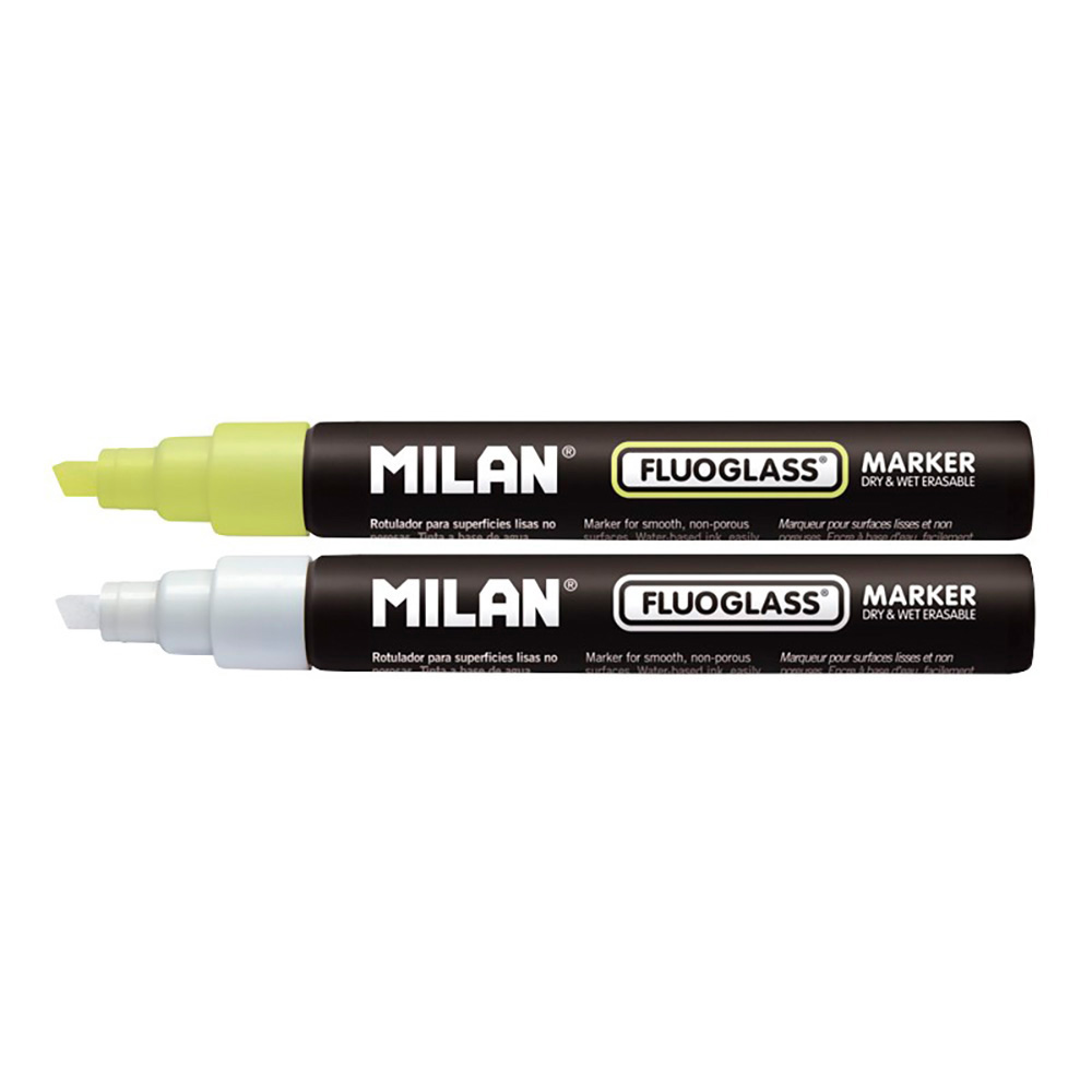 BLISTER CON 2 ROTULADORES AMARILLO-BLANCO FLUOGLASS 2 - 4mm MILAN