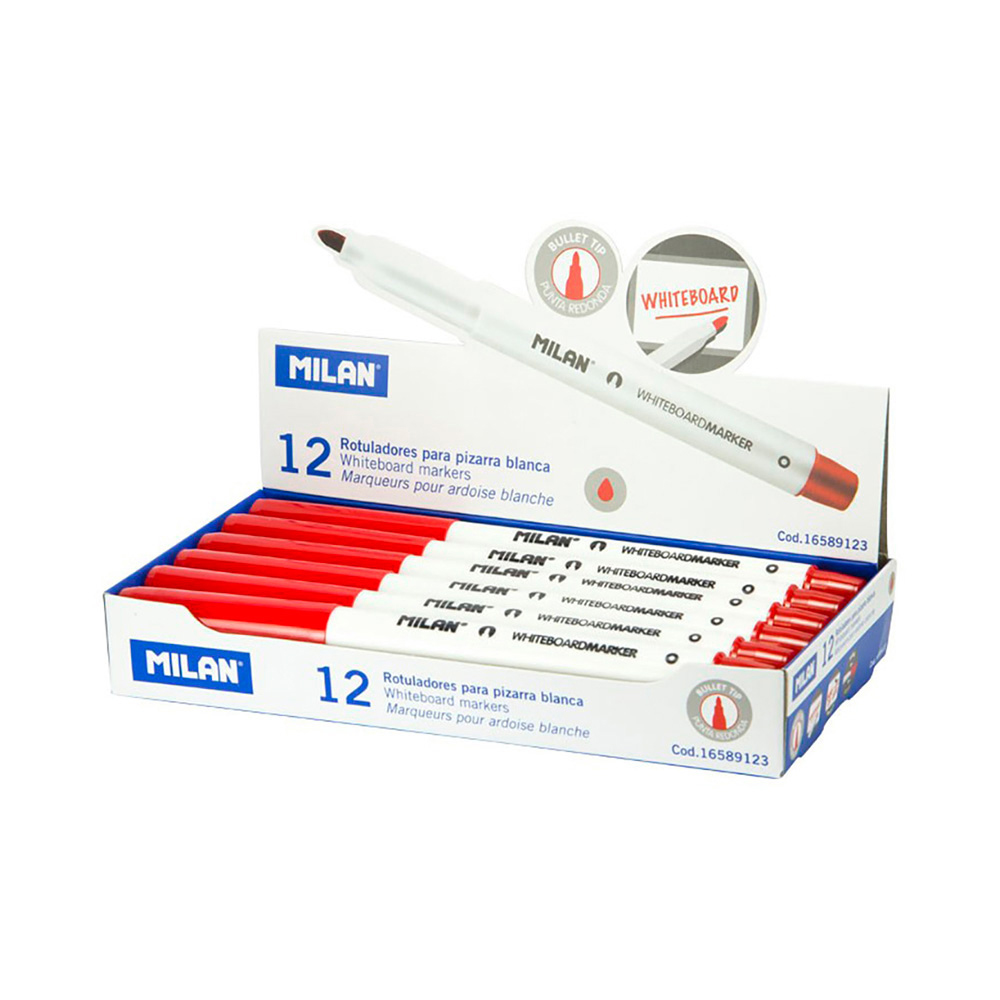 CAJA DE 12 ROTULADORES ROJOS Ø3,7mm PARA PIZARRA BLANCA MILAN